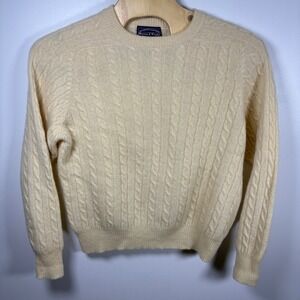 Bowen & Wright Mens XL Cream 100% Shetland Wool Cable Knit Crew Neck Sweater